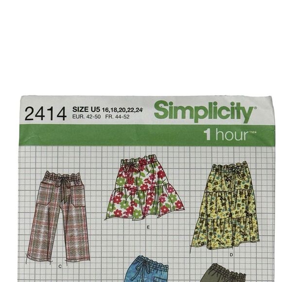 SIMPLICITY PATTERN 2414  SKIRT PANTS SHORTS  MISSES SIZES 16 18 20 22 24  UNCUT - Picture 2 of 7